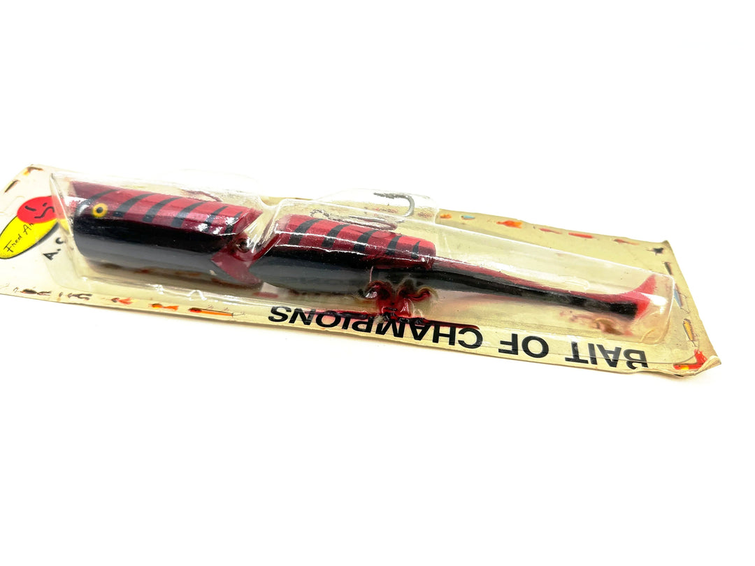 Fred Arbogast A.C Plug Wag Tail, Red/Black Ribs Color on Card
