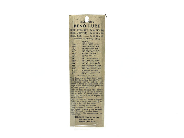 Mill Run's Beno Lure Eel, White/Red Head Color New on Card