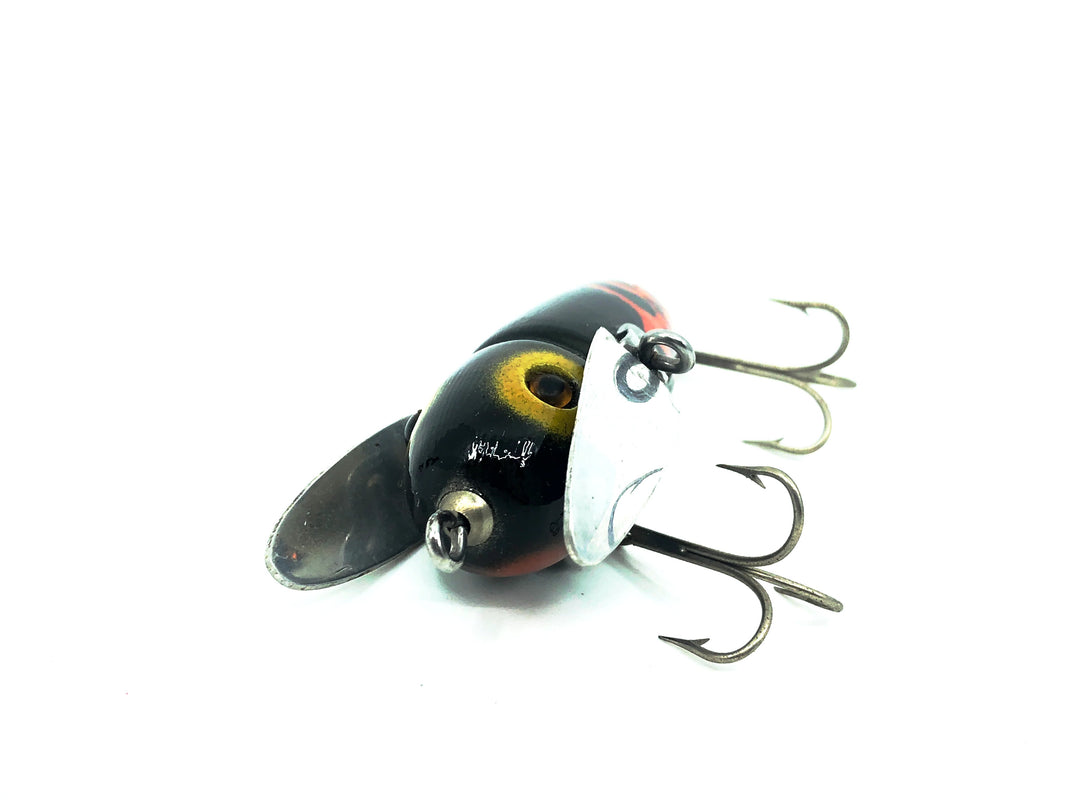 Heddon Wooden Crazy Crawler 2100, Repainted Black/Flames Color