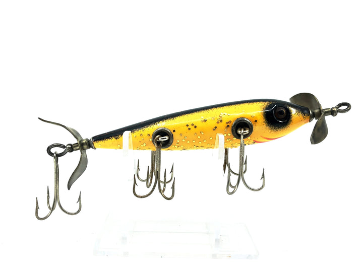 South Bend Panetella Minnow #915, Repaint Yellow Flitter/Black Orange Crackleback Color