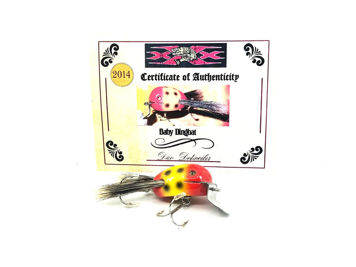 Musky Dan (XXX Lures) Baby Dingbat, Red Head & Tail/Yellow, Black Spots w/COA