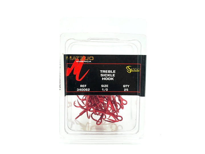 Matzuo American Treble Sickle Hook Size 1/0 Qty 25 Hooks, Red Chrome Color 340062-1/0