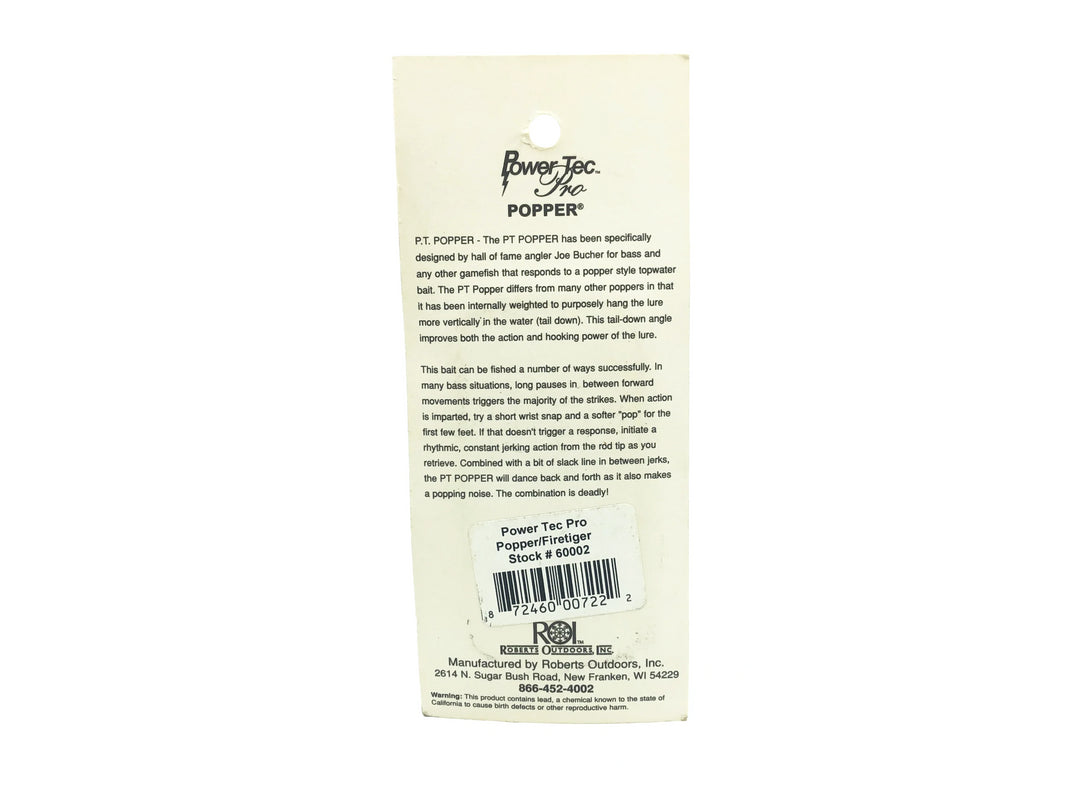 Joe Bucher Power Tec Pro Popper, Fire Tiger Color on Card