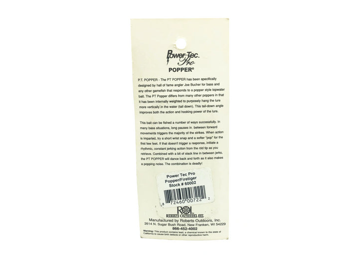 Joe Bucher Power Tec Pro Popper, Fire Tiger Color on Card