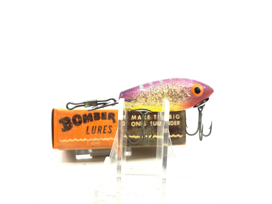 Bomber Wooden 300 Series, #71 Purple Back/Yellow Belly/Silver Sparkle with Box