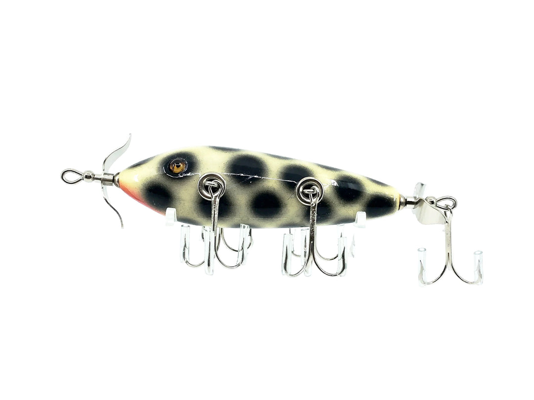 Musky Dan (XXX Lures) 5 Hook 150 Lure, White/Black Dots w/COA