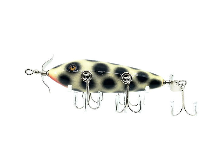 Musky Dan (XXX Lures) 5 Hook 150 Lure, White/Black Dots w/COA