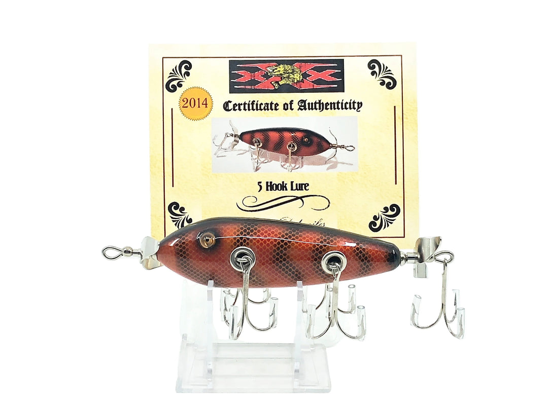 Musky Dan (XXX Lures) 5 Hook 150 Lure, Dark Red Crawdad w/COA