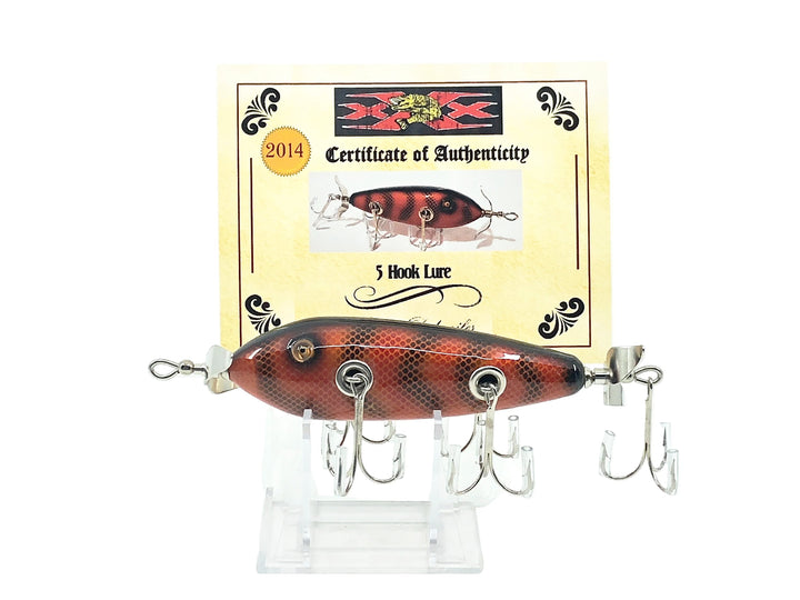 Musky Dan (XXX Lures) 5 Hook 150 Lure, Dark Red Crawdad w/COA