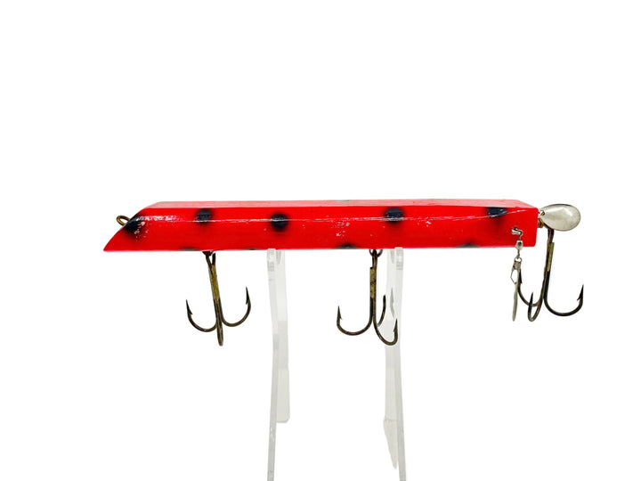 Unknown Musky Jerkbait, Fluorescent Red/Black Dots