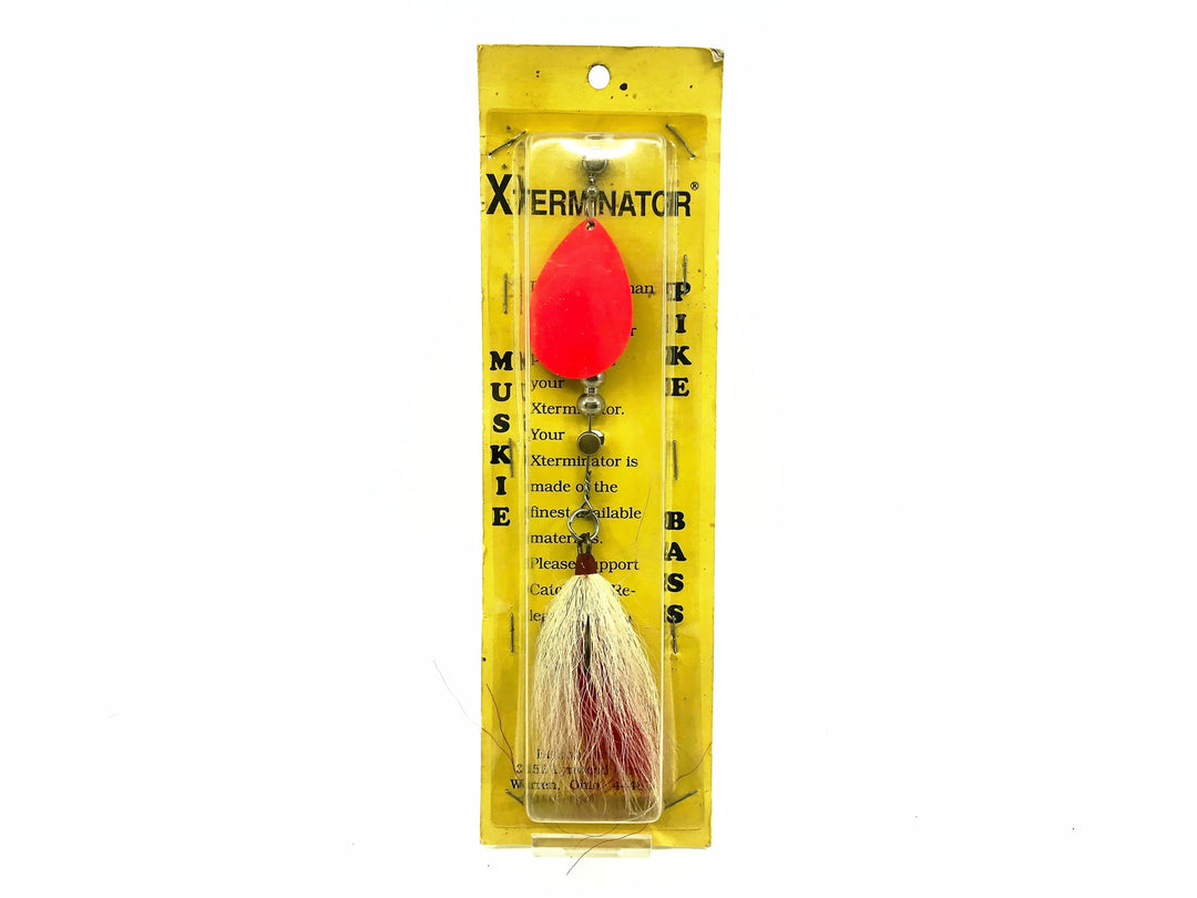 Bishop Tackle Xterminator Muskie Spinner, Orange Blade/White & Red Color on Card