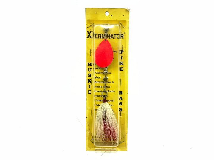Bishop Tackle Xterminator Muskie Spinner, Orange Blade/White & Red Color on Card