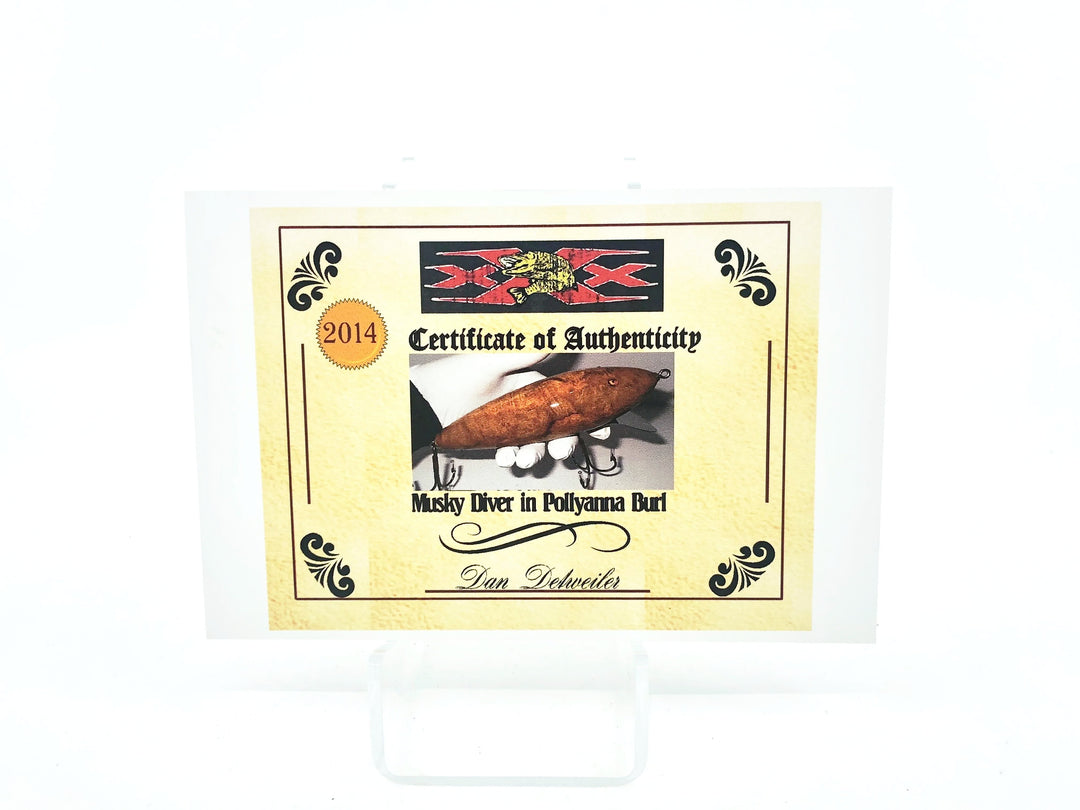 Musky Dan (XXX Lures) Musky Diver, Pollyanna Burl Color w/COA