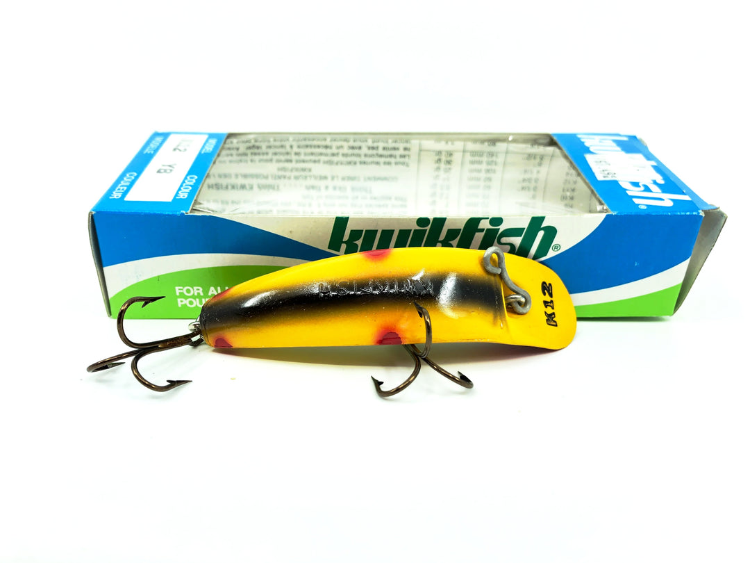 Pre Luhr-Jensen Kwikfish K12, YB Yellow/Red Tip/Black & Red Spots Color New in Box Old Stock