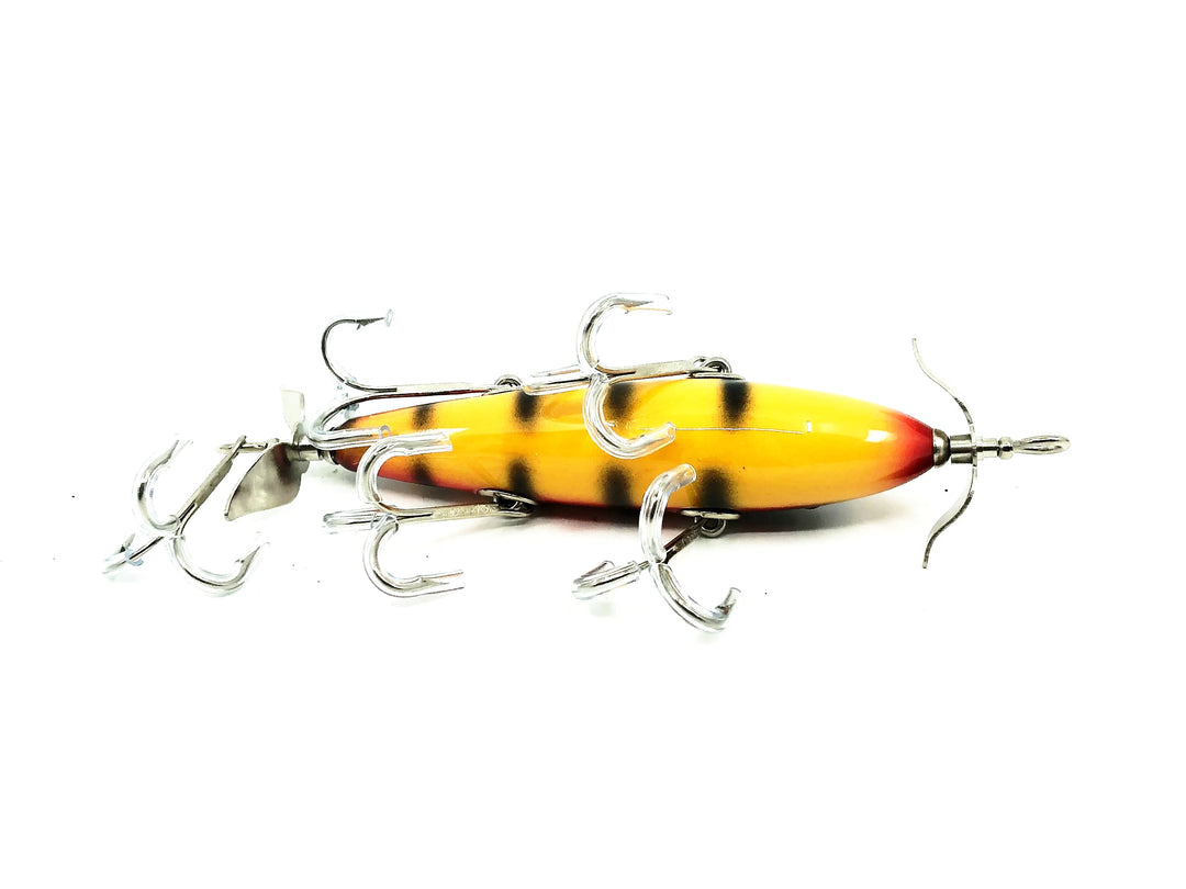Musky Dan (XXX Lures) 5 Hook Minnow, Yellow/Black Ribs/Red Stripe Color
