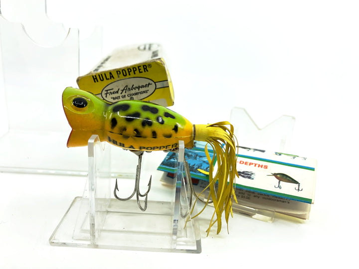 Arbogast Hula Popper 750 Bug-Eyed Model, Frog/Yellow Belly Color with Box