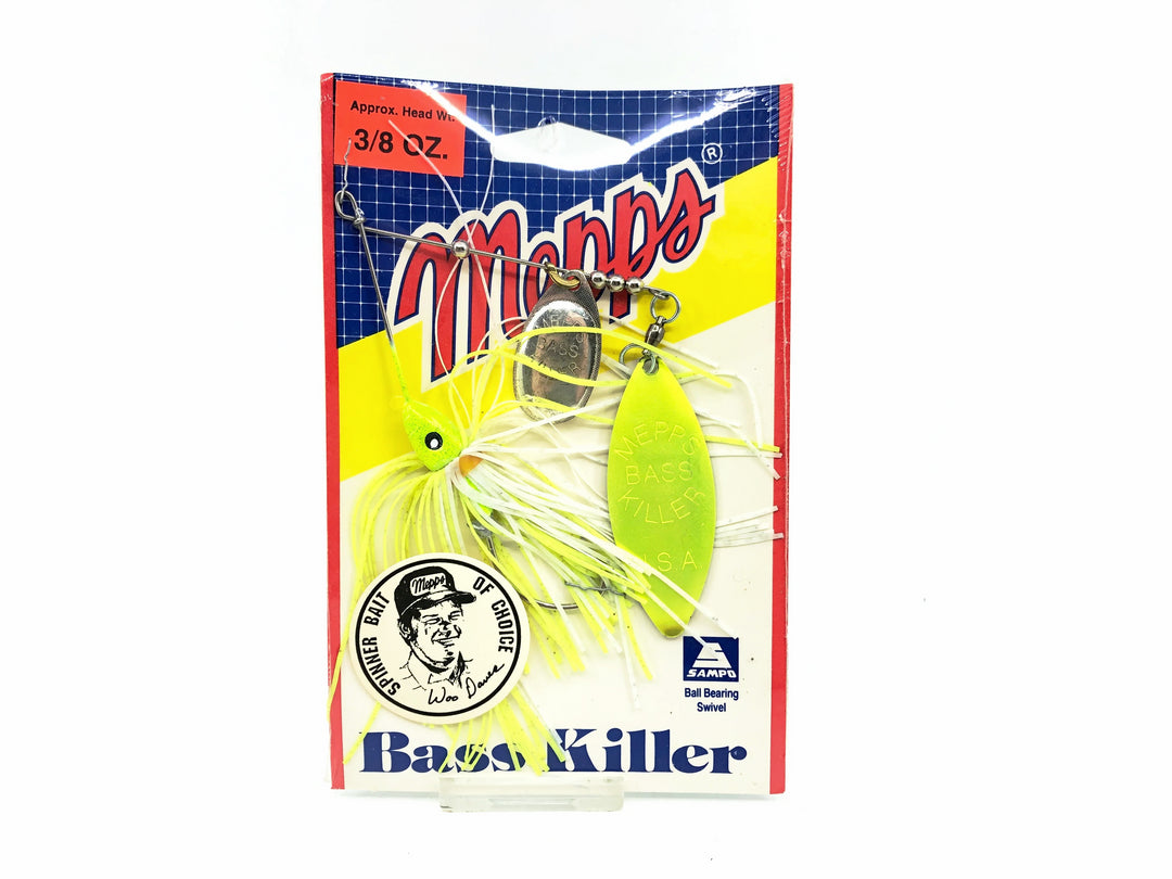 Mepps Bass Killer Willow Leaf Blade BKW38, Chartreuse/White Color on Card