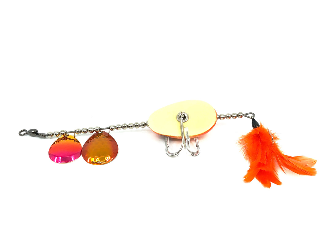 Musky Dan (XXX Lures) Kent Frog Spinner, White/Orange Ribs Color