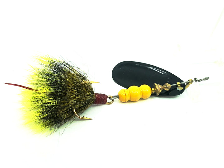 Mepps Black Fury #4, Yellow Dot Blade/Gray Yellow Tail Color