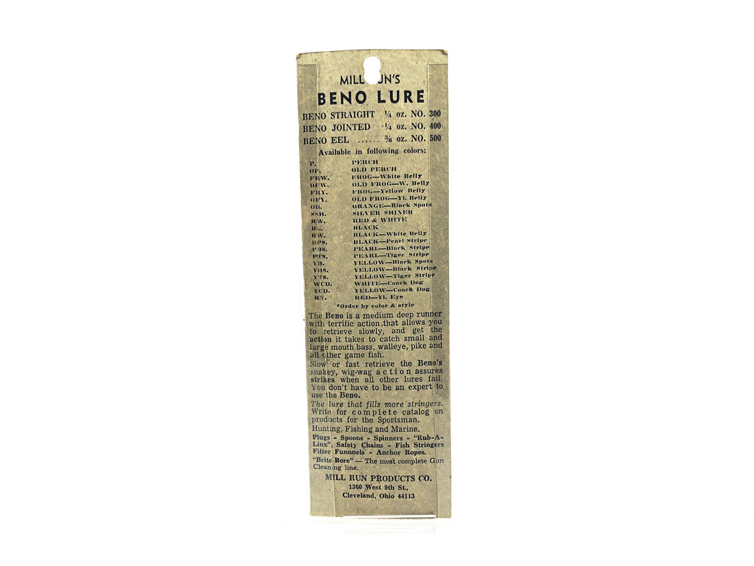 Mill Run's Beno Lure Eel, Orange/Black Spots Color New on Card