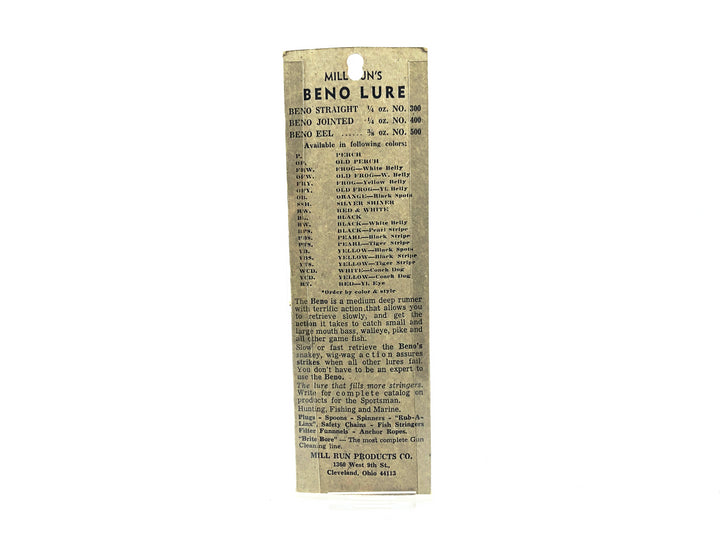 Mill Run's Beno Lure Eel, Orange/Black Spots Color New on Card