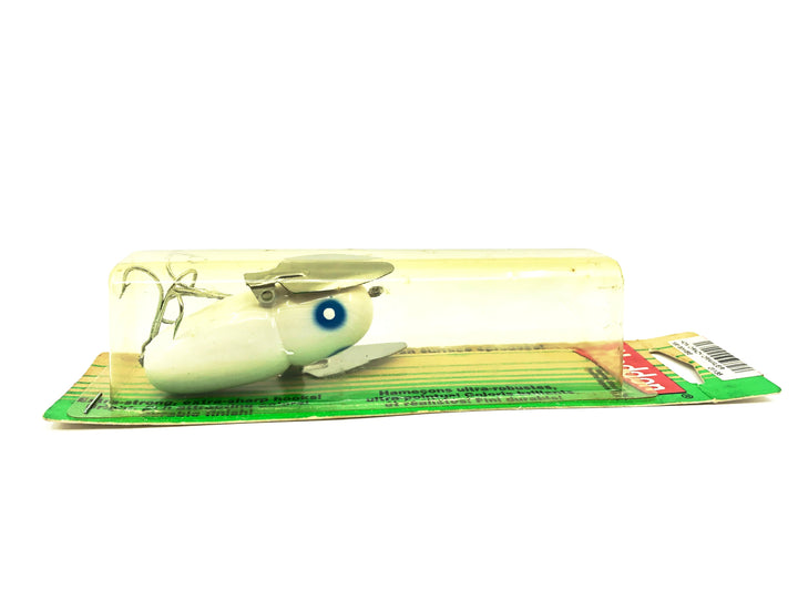 Heddon Crazy Crawler, WBE Blue Eyed Albino Color on Card