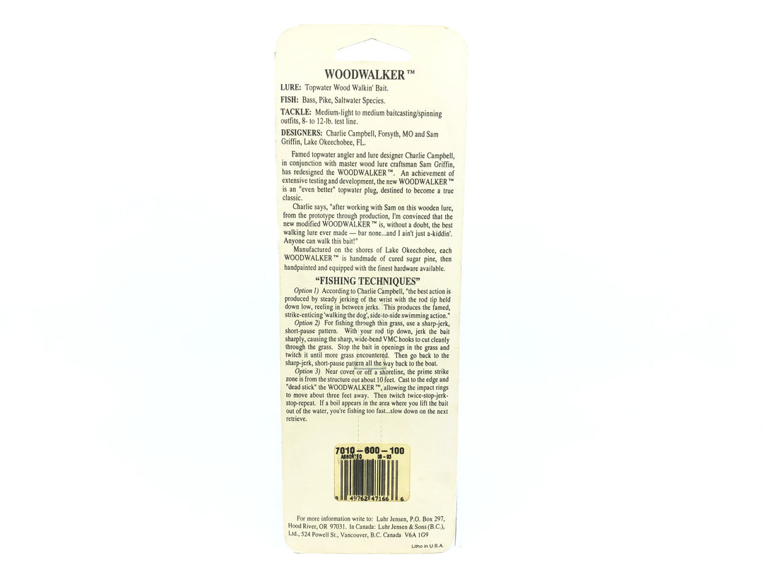 Luhr-Jensen Ozark Woodwalker, Red Head/White/Silver Flitter Color on Card