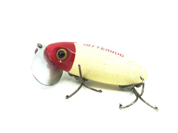 Arbogast Jitterbug 5/8oz, Red Head/White Body Color, Vintage Bugged-Eyed Model