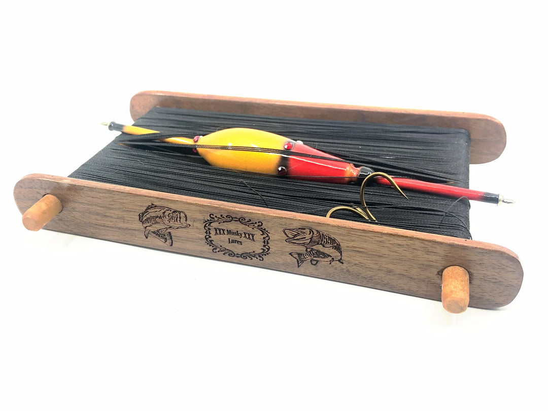 Musky Dan (XXX Lures) "Old Style Fishing Pole" w/Wooden Bobber, Yellow/Red/Jewel Color