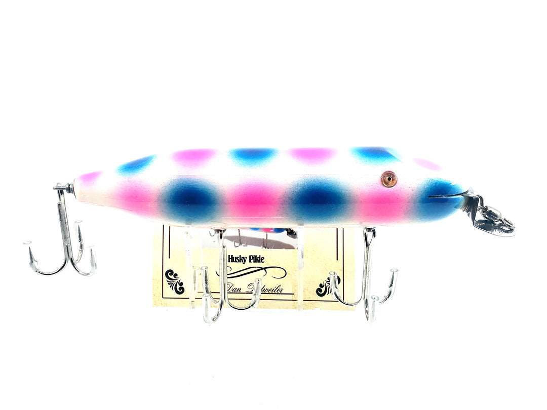 Musky Dan (XXX Lures) Husky Pikie, White/Blue & Pink Spots Color with COA