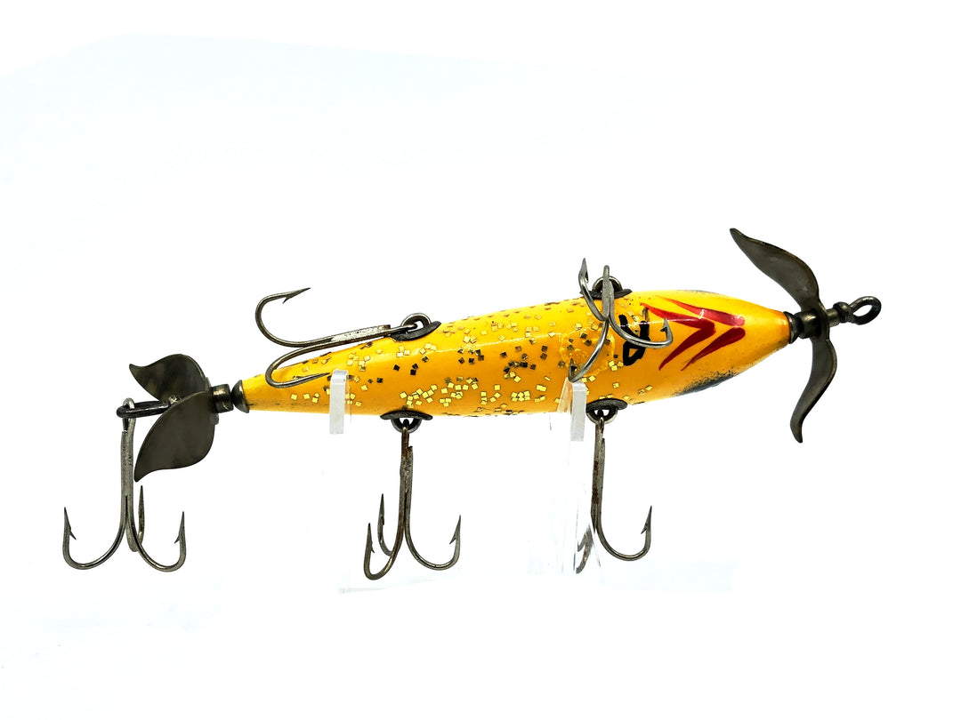 South Bend Panetella Minnow #915, Repaint Yellow Flitter/Black Orange Crackleback Color