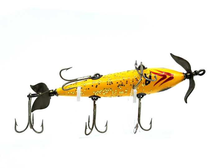 South Bend Panetella Minnow #915, Repaint Yellow Flitter/Black Orange Crackleback Color