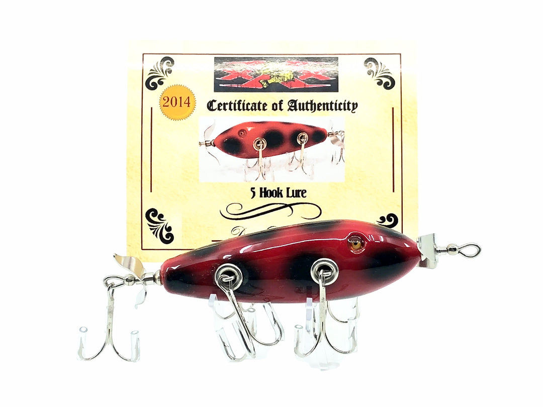 Musky Dan (XXX Lures) 5 Hook Minnow, Red/Black Spots w/COA