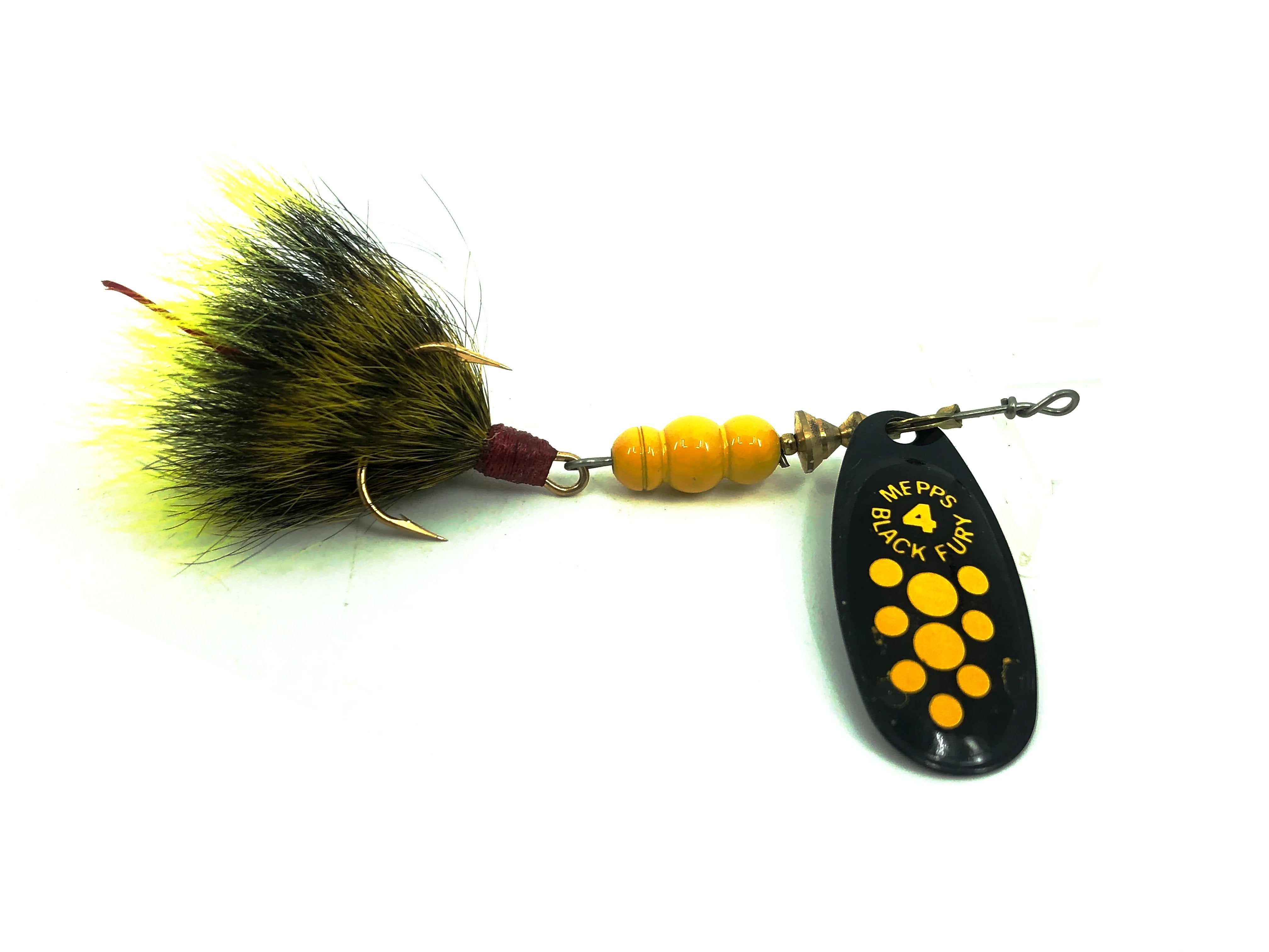 Mepps Black Fury #4, Yellow Dot Blade/Gray Yellow Tail Color – My Bait ...
