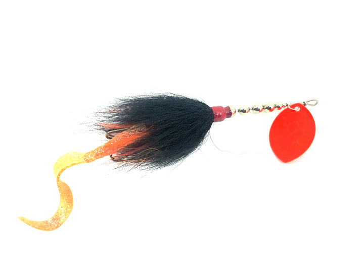 Grim Reaper Inline Spinner 1oz, Orange Blade/Black Bucktail/Orange Grub Tail