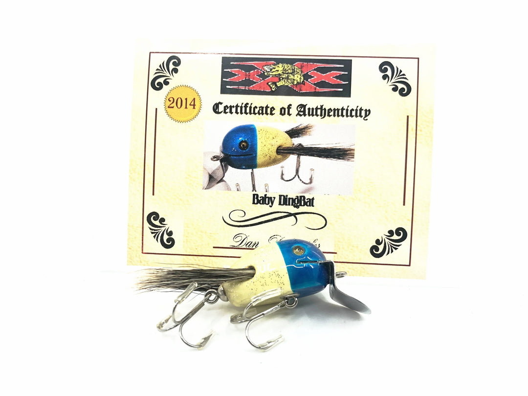 Musky Dan (XXX Lures) Baby Dingbat, Blue Head/White/Silver Flitter w/COA
