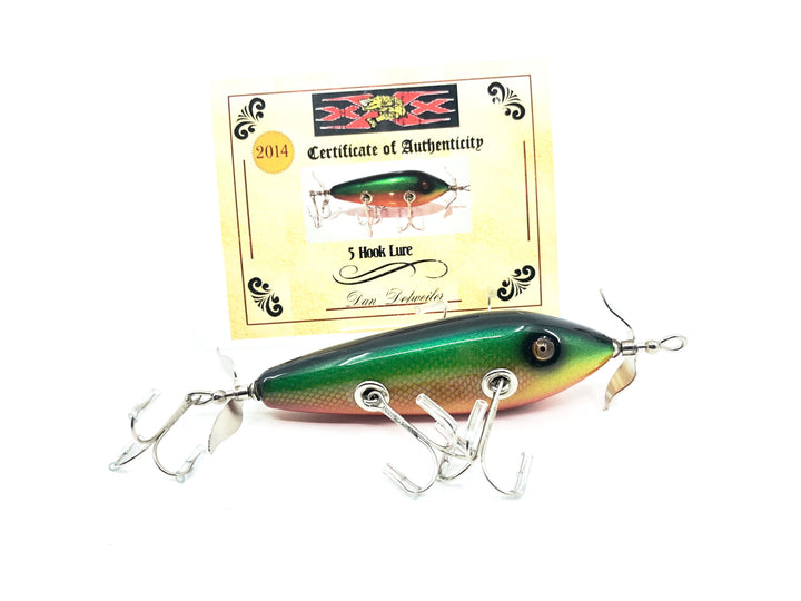 Musky Dan (XXX Lures) 5 Hook Minnow (150), Green/Red/Gold Scale w/COA