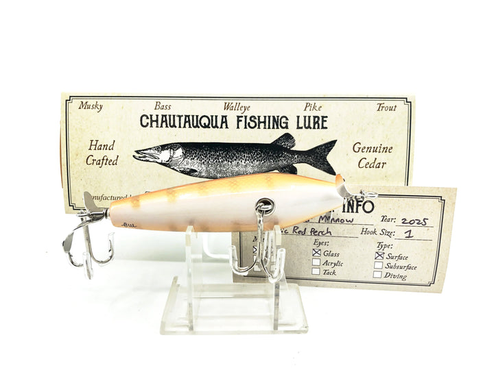 Chautauqua Topwater Minnow, Classic Red Perch Color