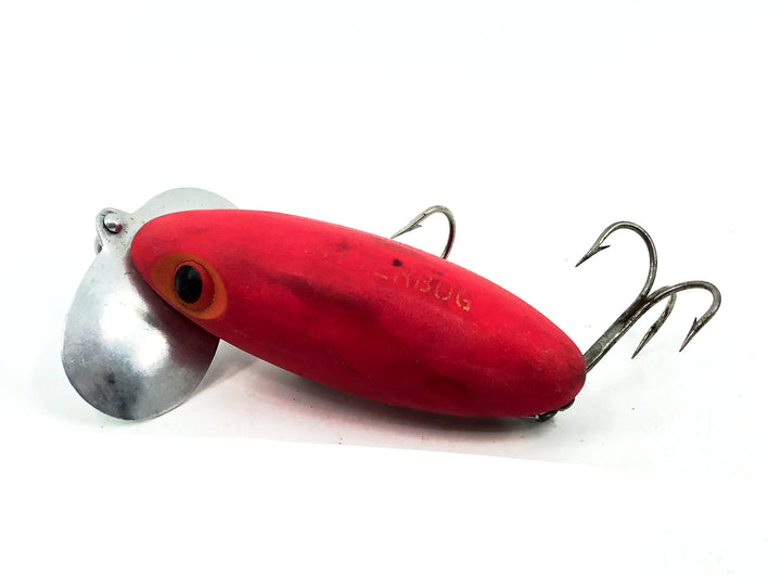 Arbogast Jitterbug 5/8oz, Fire Plug Fluorescent Red Color, Vintage Bugged-Eyed Model