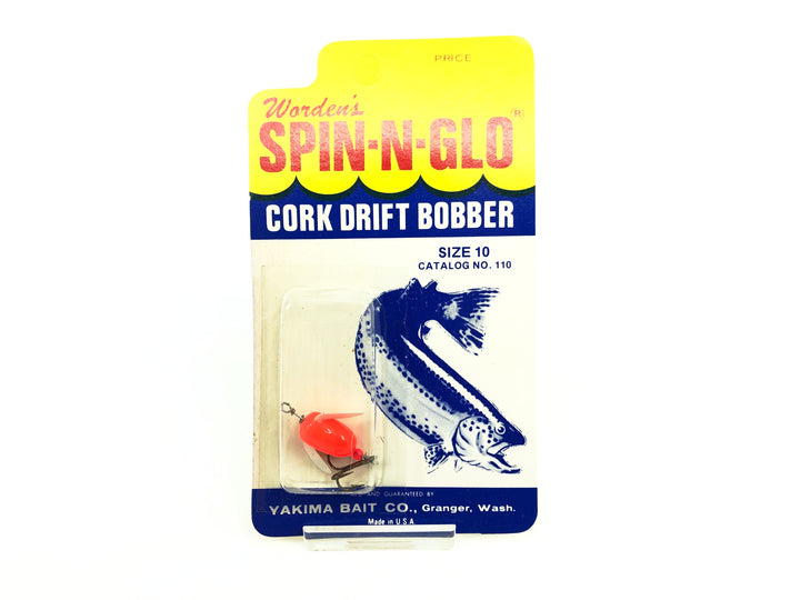 Vintage Worden Spin-N-Glow (Rigged) Drift Bobber Size No.10, Fluorescent Orange Color on Card