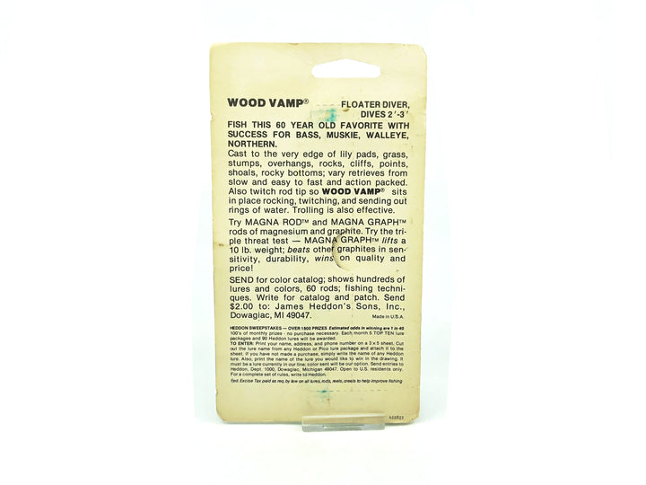 Original Heddon Wood Vamp, 7500 P Shiner Color on Card