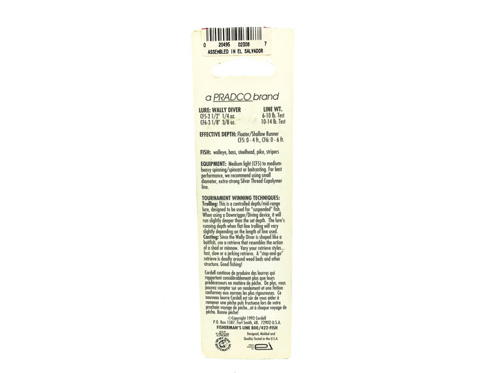 Cotton Cordell Shallow Wally Diver, #22 Perch Color on Card