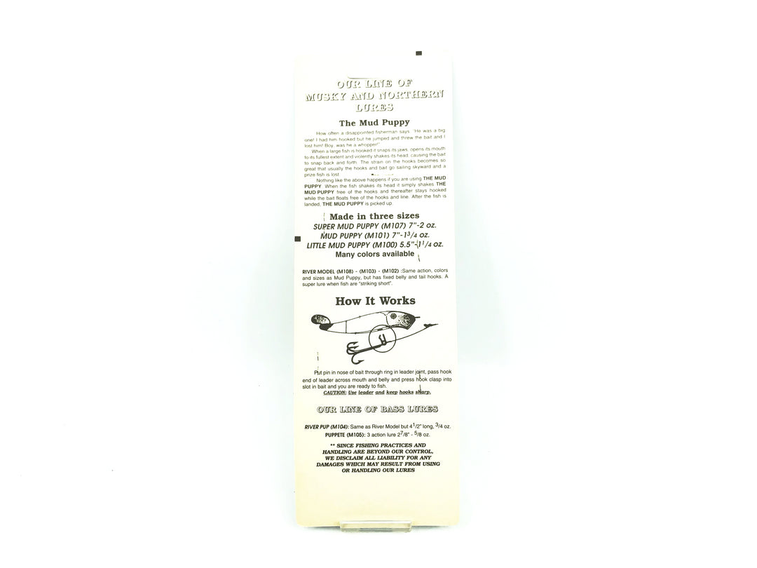 C.C. Robert's Mud Puppy River Surface Bait, Yellow/Black Ribs Color on Card