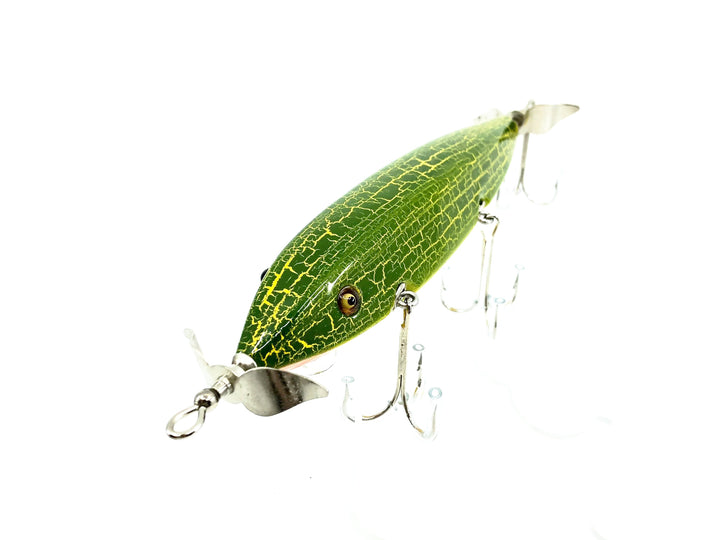 Musky Dan (XXX Lures) Hex 5 Hook Minnow, Green Crackle Back Color
