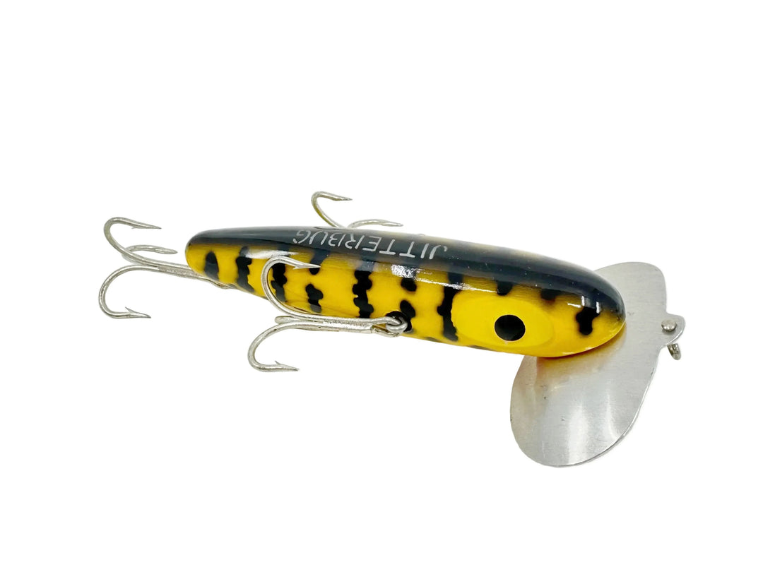Arbogast Vintage Plastic 3-Hook Musky Jitterbug, Yellow Coachdog Color