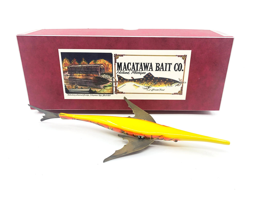 Macatawa Bait Co. Yellow/Black/Orange Scale Gar Decoy w/Box