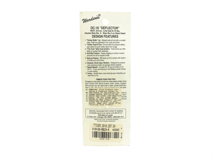 Worden's Timber Tiger Deflector DC-16, #207 Worden's Bluegill/Perch Color on Card