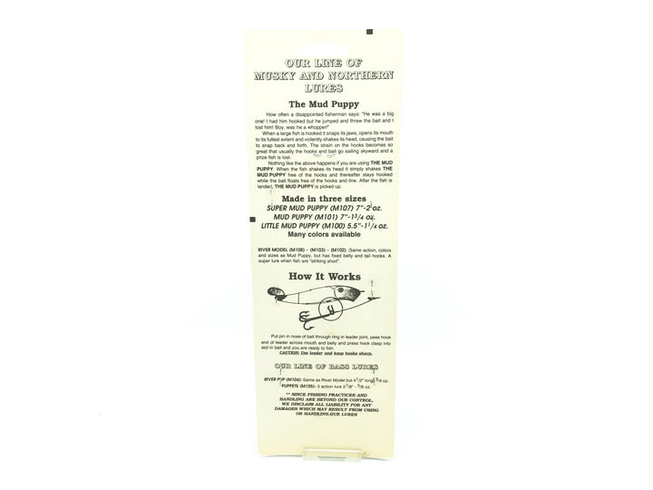 C.C. Robert's Mud Puppy River Surface Bait, Yellow/Black Ribs Color on Card