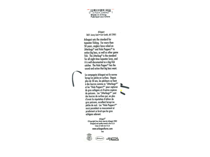 Arbogast Hula Popper, Yellow Coachdog Color