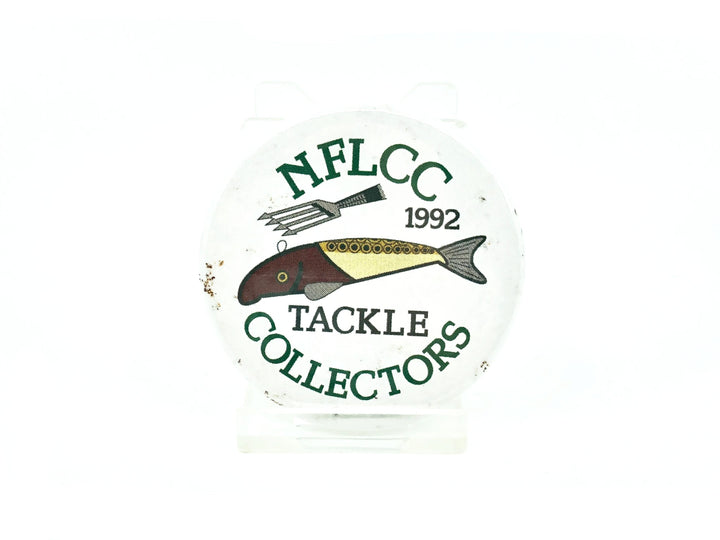NFLCC Lure Collectors 1992 Club Logo Button / Pin, Bud Stewart Spearing Decoy